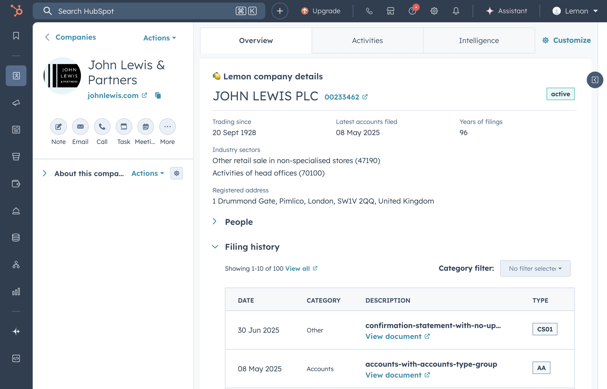 A screeenshot of the hubspot app.