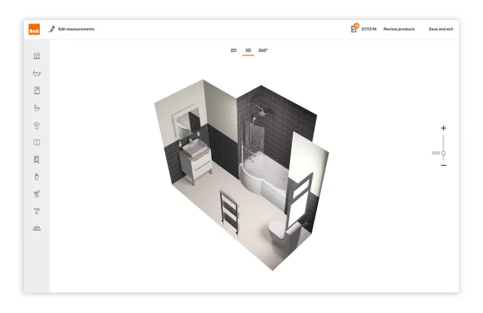A screenshot of the bathroom design tool.