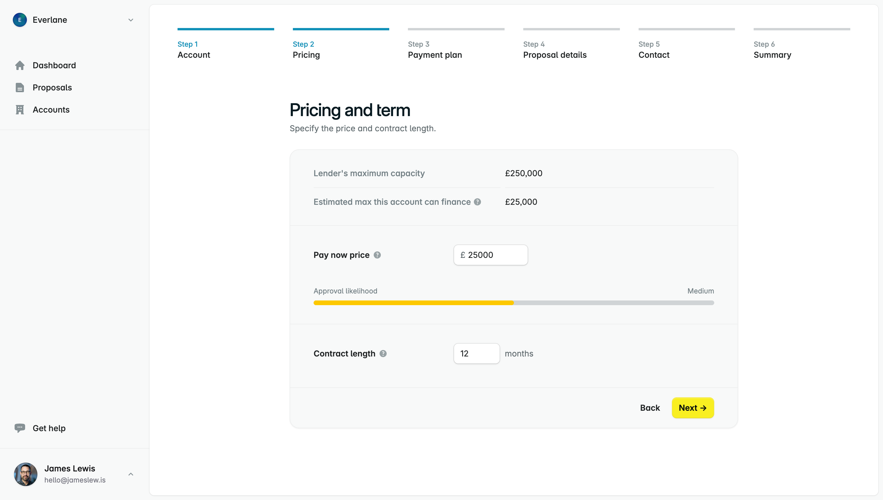 Screenshot showing a deal being created.